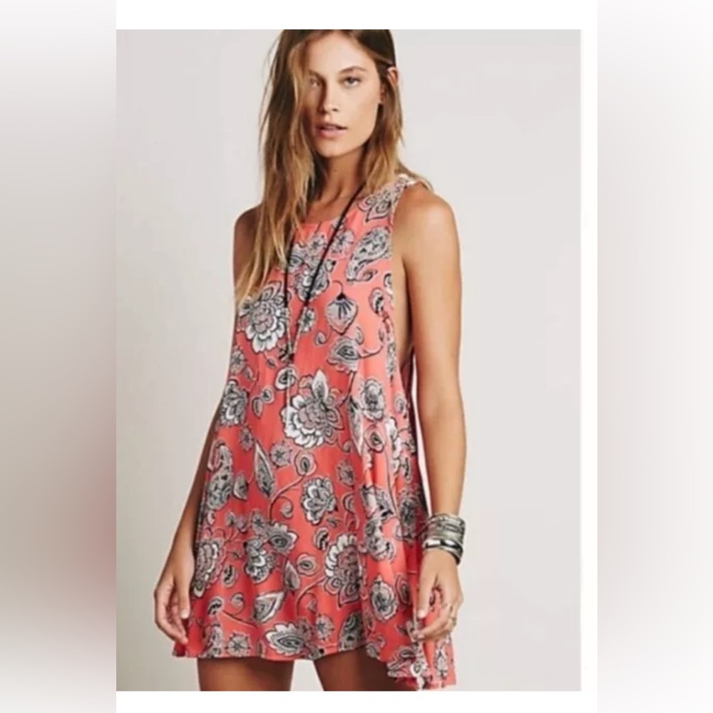 Free People Pink Floral Boho Festival Mini Dress Tunic Swim Cover Up PS